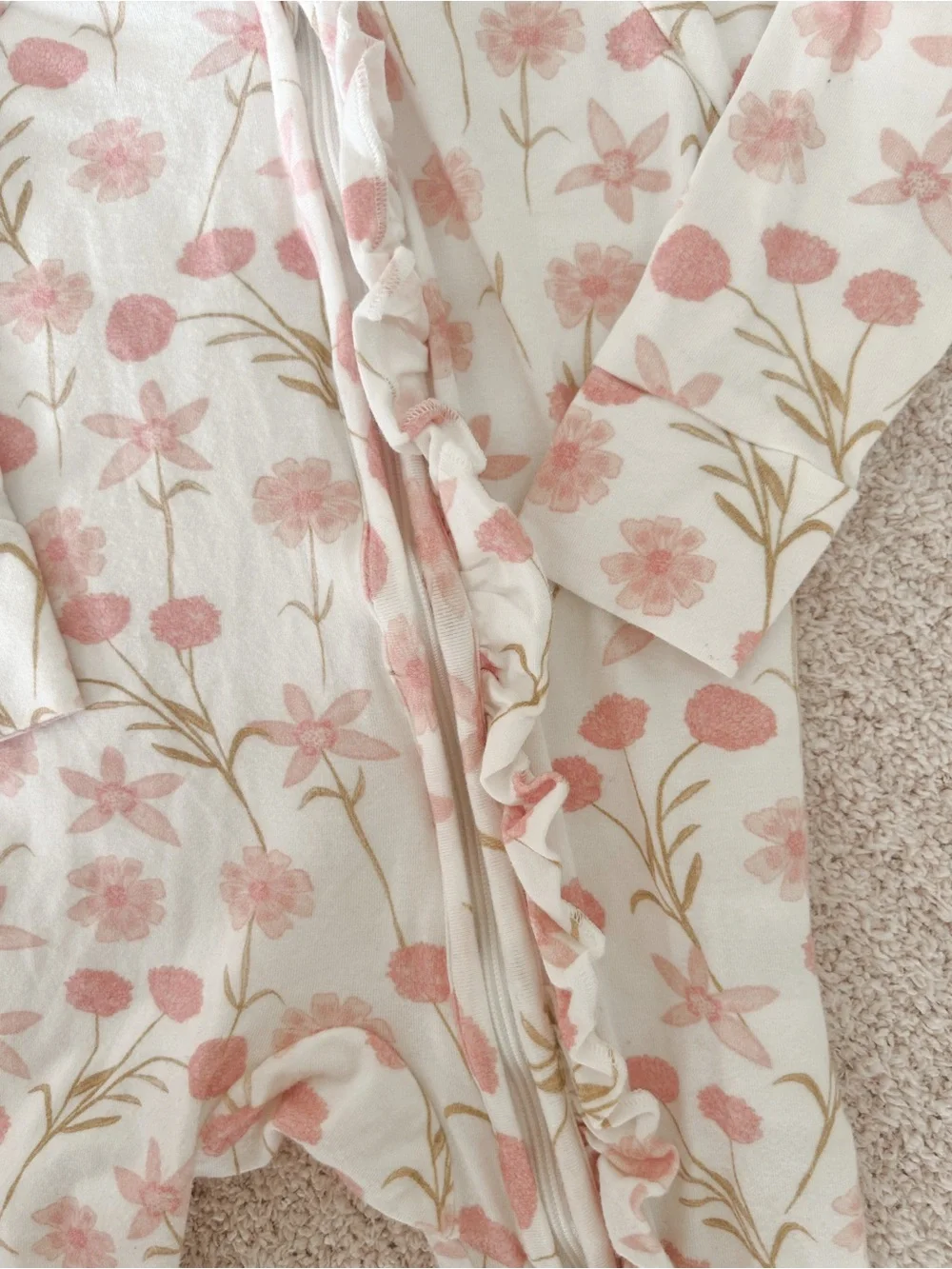 Little and Fern cream and pink floral romper 6-12 months